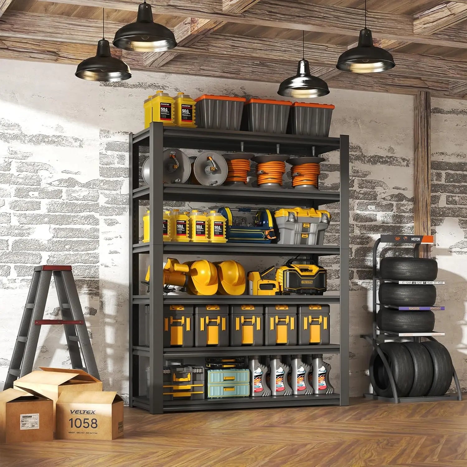 QIHAI 5 Tier Metal Shelves for Storage Garage Shelving 2000LBS Heavy Duty Storage Shelves Adjustable Garage Shelf Industrial Shelving Unit Storage Utility Rack,35.4" W*15.7" D*72" H,Black QIHAI