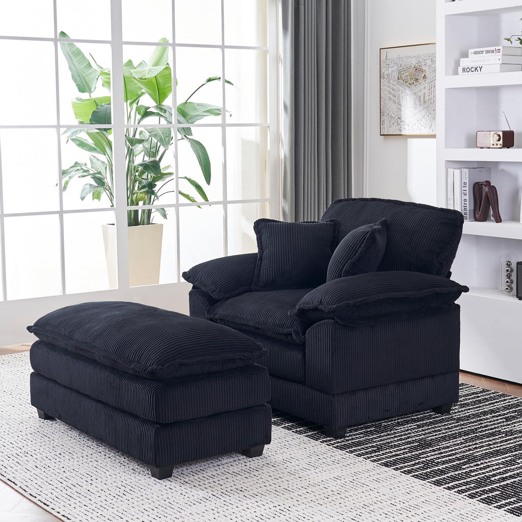 46.9" Extra-Large Reclining Sofa,Cloud Sofa Set, Equipped with 2 Soft Cushions. Single-Person Comfortable Sofa. Suitable for Living Rooms, Apartments and Offices (Black)
