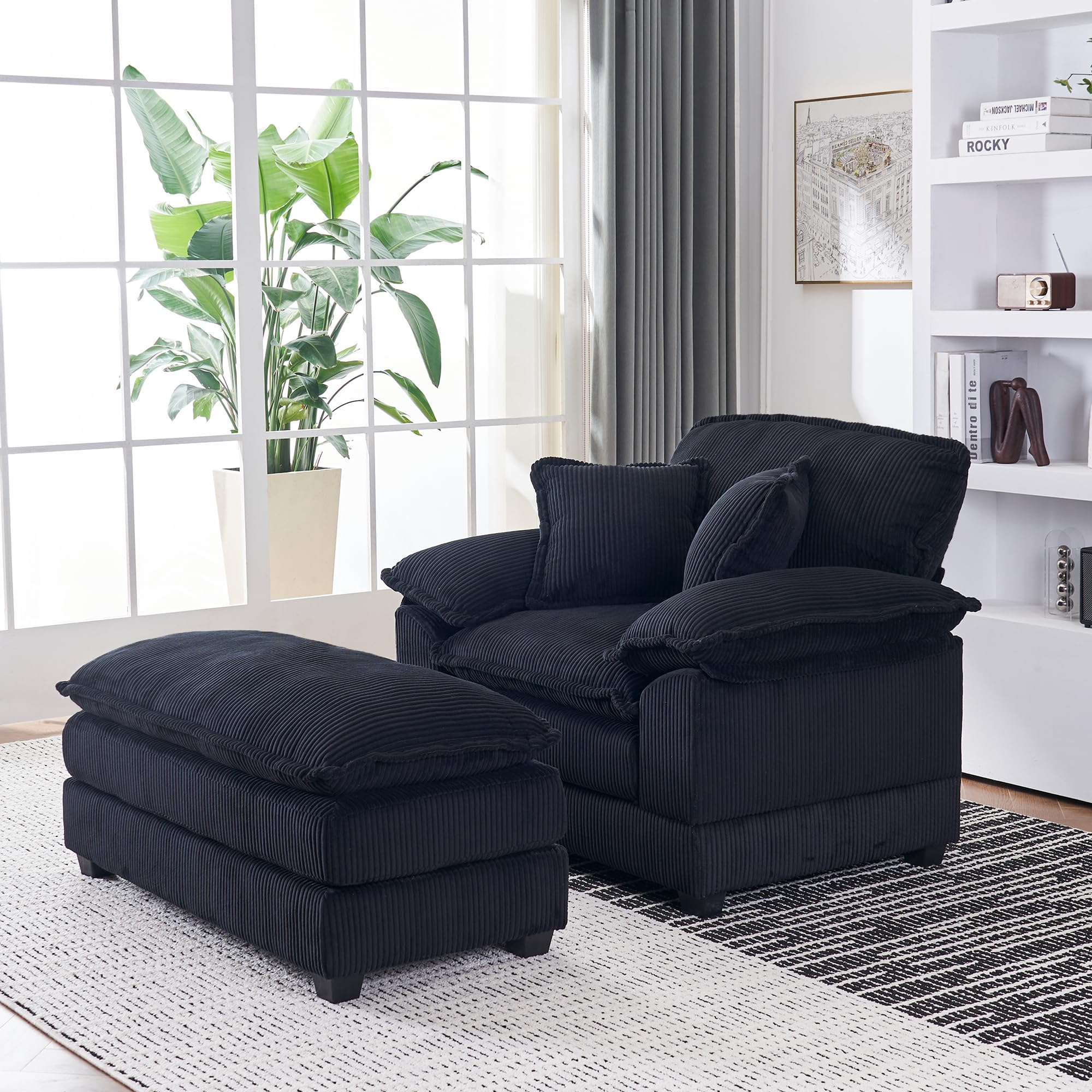 46.9" Extra-Large Reclining Sofa,Cloud Sofa Set, Equipped with 2 Soft Cushions. Single-Person Comfortable Sofa. Suitable for Living Rooms, Apartments and Offices (Black)