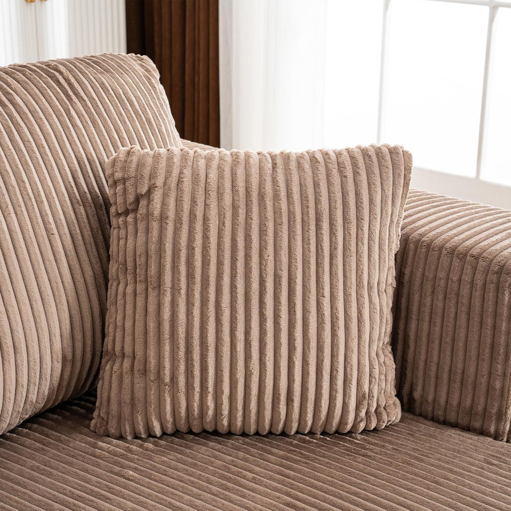 130" Oversized Cloud Boneless Sofa Couch with Chaise, Modern Corduroy U Shaped Modular Sectional Sofa with Deep Seat, No Assembly Required (Foam + White + Corduroy + 3 Seat)