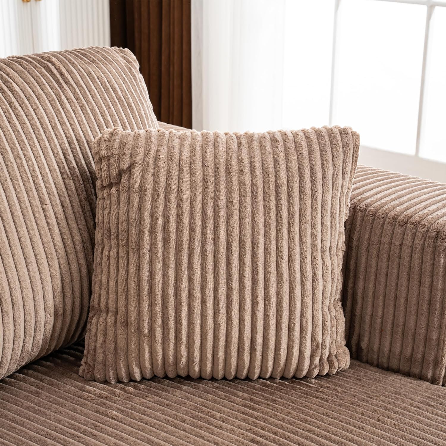 130" Oversized Cloud Boneless Sofa Couch with Chaise, Modern Corduroy U Shaped Modular Sectional Sofa with Deep Seat, No Assembly Required (Foam + White + Corduroy + 3 Seat)