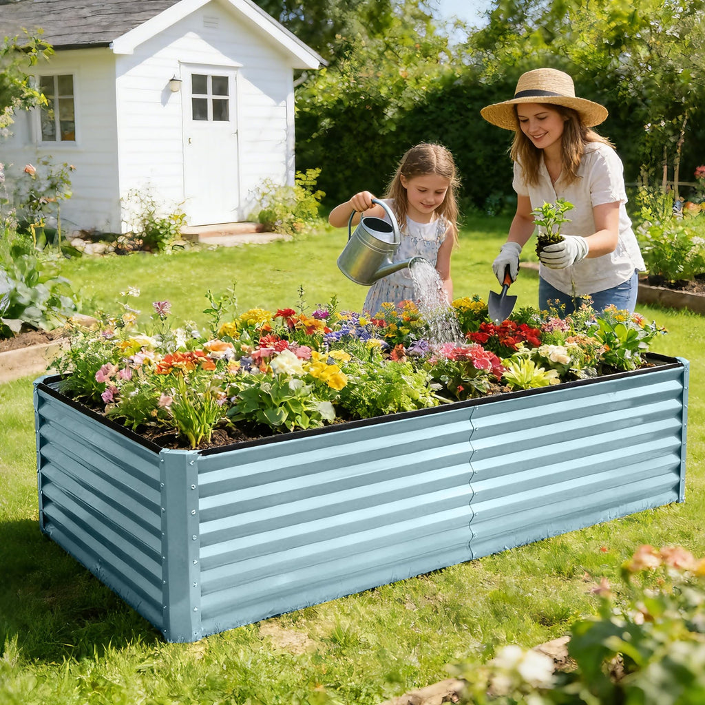 8×4×2 FT Galvanized Planter Box, Raised Garden Bed, Outdoor Above Ground Planter Extra Large Garden Box Kits for Vegetables, Flowers, Herbs (White)
