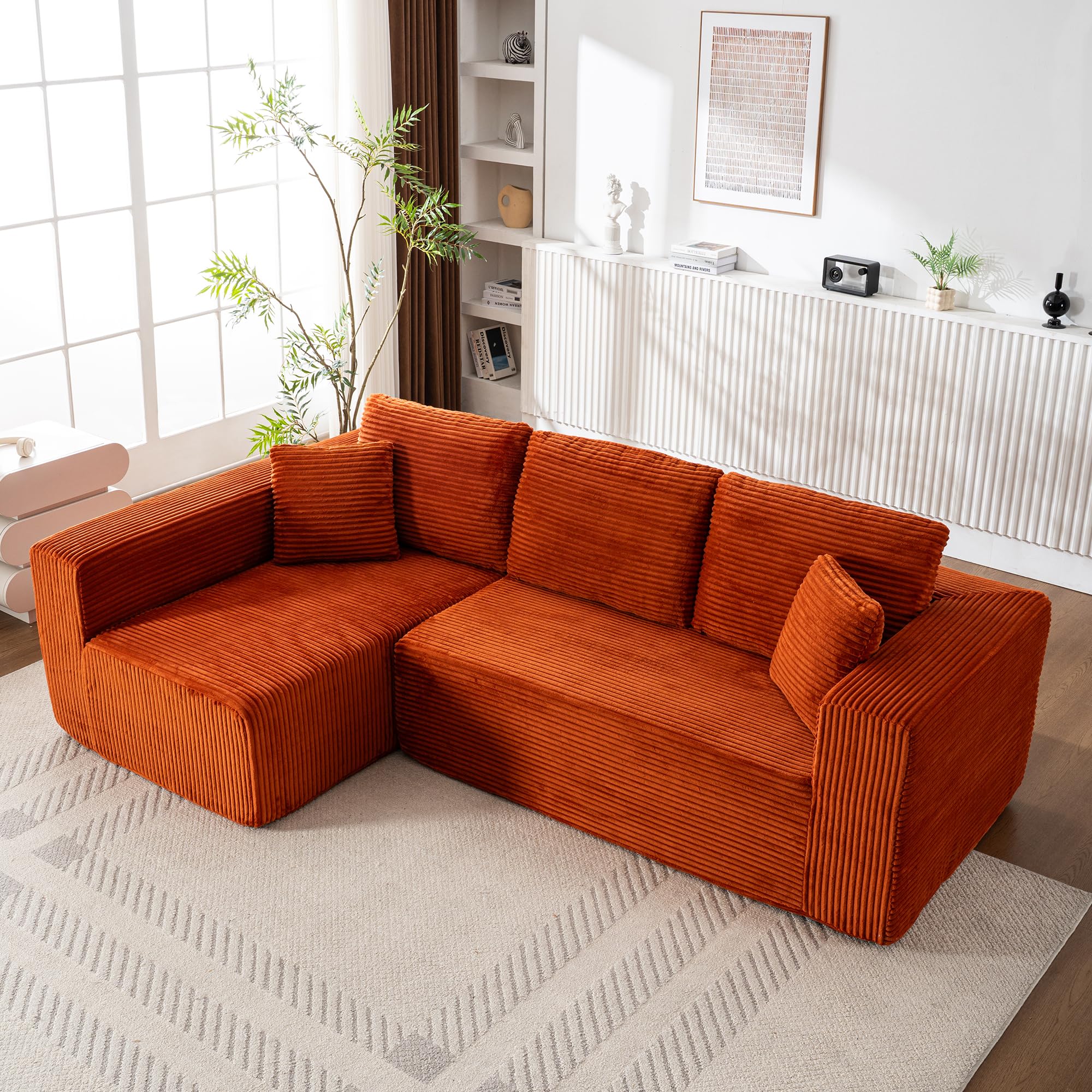 Living Room Wide Armchair Sofa, Modern Modular Recliner Sofa, L-Shaped Cloud Sofa, No Assembly Required, Corduroy Fabric, Soft and Comfortable (Foam + Gray + Corduroy + 3 Seat)