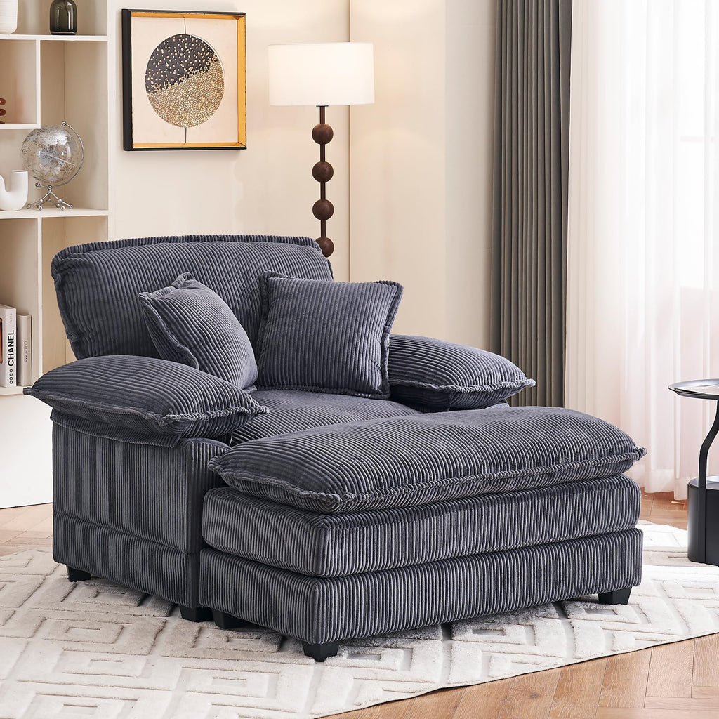 46.9" Extra-Large Reclining Sofa,Cloud Sofa Set, Equipped with 2 Soft Cushions. Single-Person Comfortable Sofa. Suitable for Living Rooms, Apartments and Offices (Black)