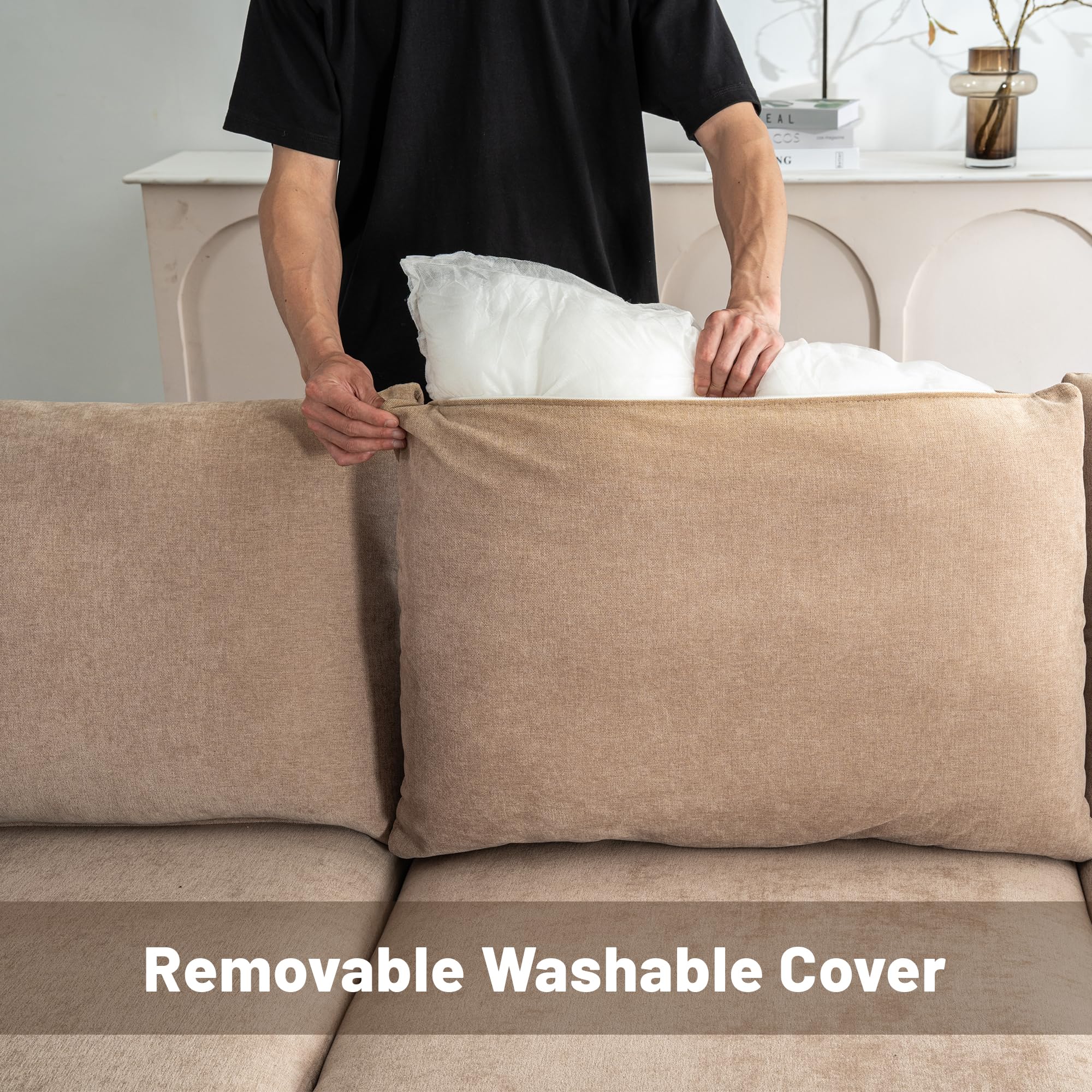 120.1" L Shaped Modular Sectional Sofa, 7 Seater Sectional Sofa with Storage Ottoman, L Shaped Cloud Couch Corner Sofa Oversized Modular Sectional Couch for Living Room (Black)