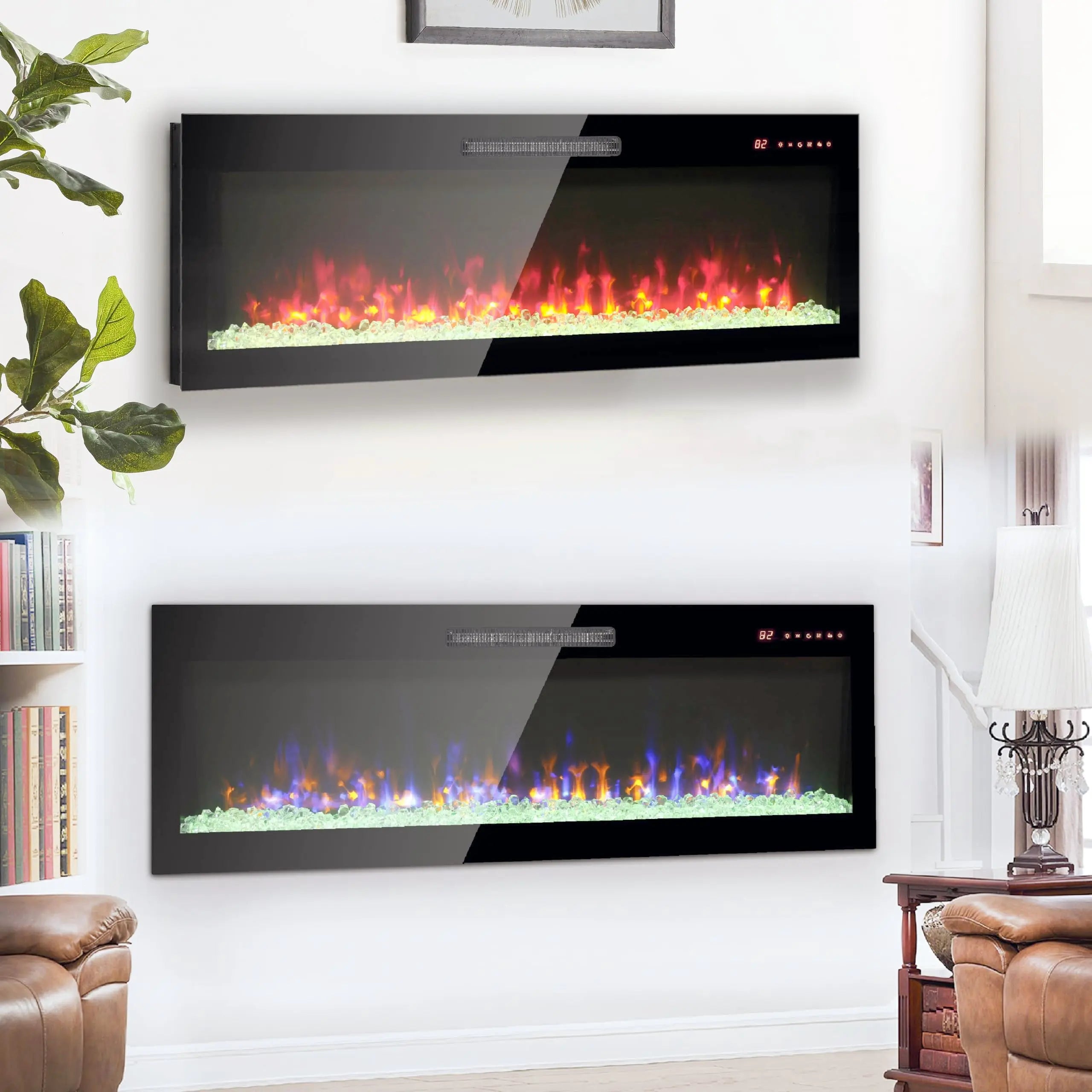 42 inch Electric Fireplace,Recessed Ultra Thin,Tempered Glass Front,Wall Mounted with Remote and Multi Color Flame & Emberbed, LED Light Heater QIHAI