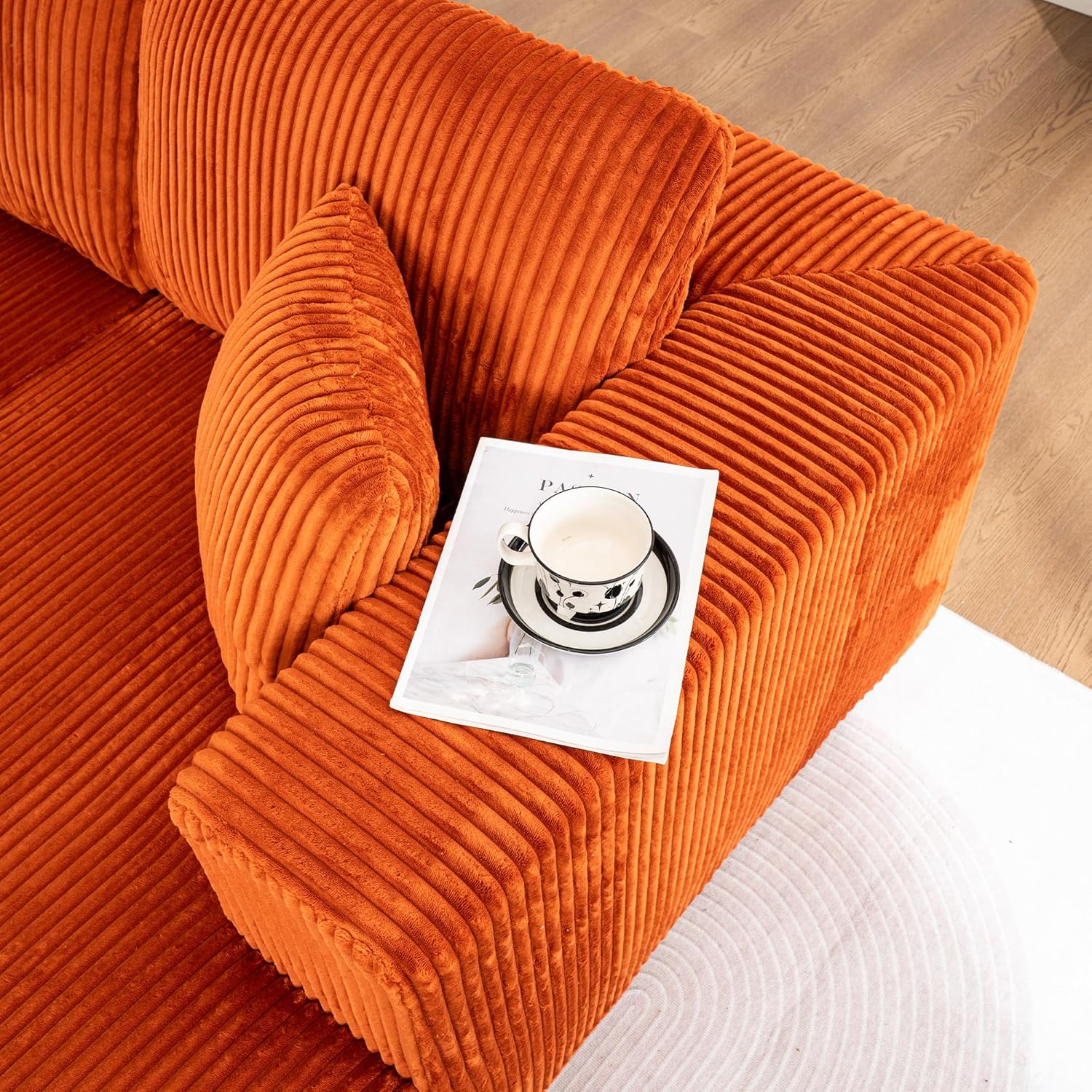 130" Oversized Cloud Boneless Sofa Couch with Chaise, Modern Corduroy U Shaped Modular Sectional Sofa with Deep Seat, No Assembly Required (Foam + White + Corduroy + 3 Seat)