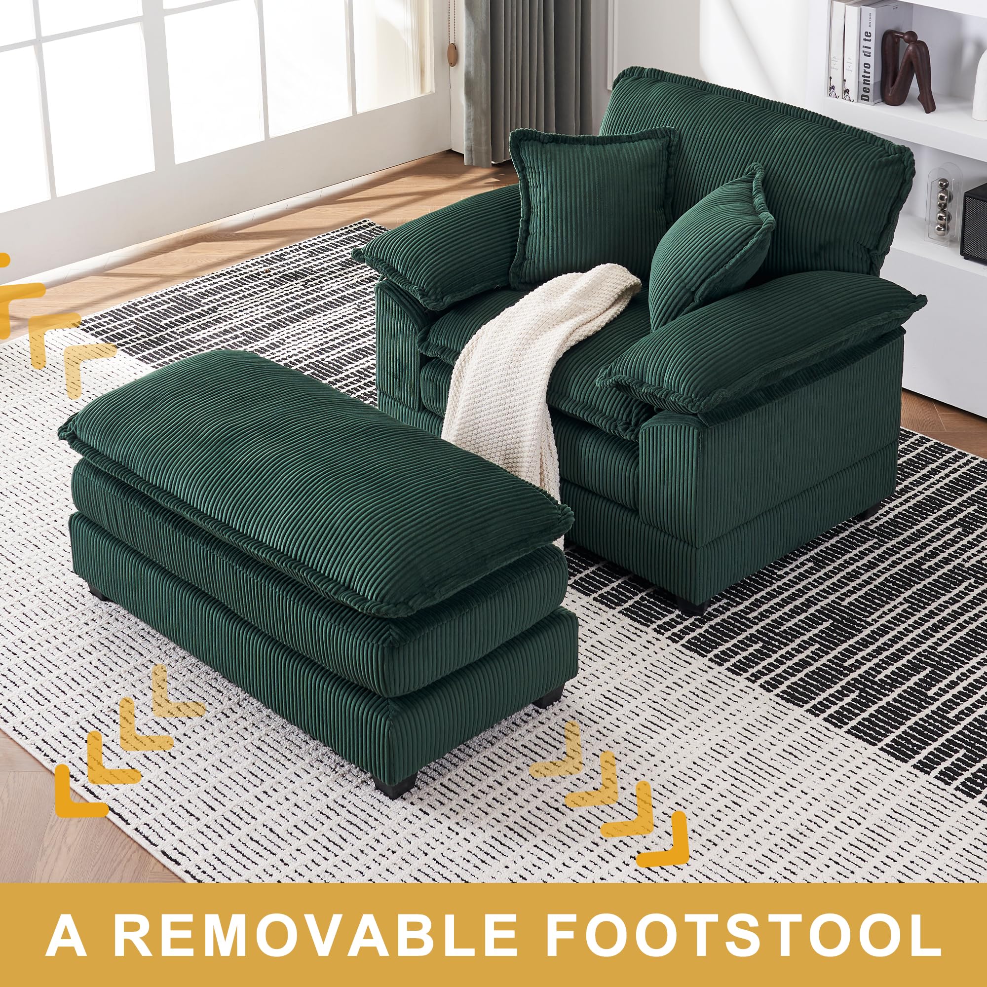 46.9" Extra-Large Reclining Sofa,Cloud Sofa Set, Equipped with 2 Soft Cushions. Single-Person Comfortable Sofa. Suitable for Living Rooms, Apartments and Offices (Black)