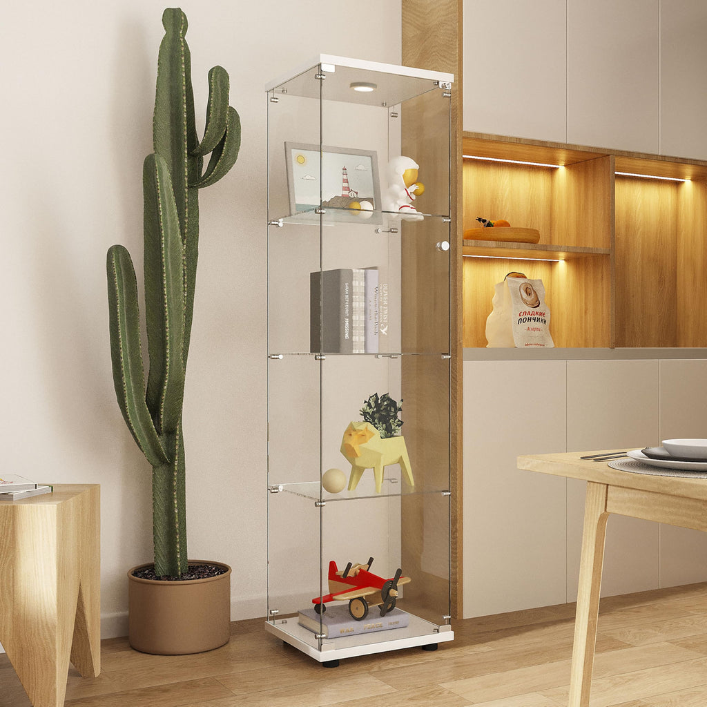 Glass Display Case with Lights,Tempered Glass Curio Cabinets with Glass Doors and Lock,Glass Display Cabinet for Bedroom, Living Room,Kitchen (White, 2 Door-5 Tier)