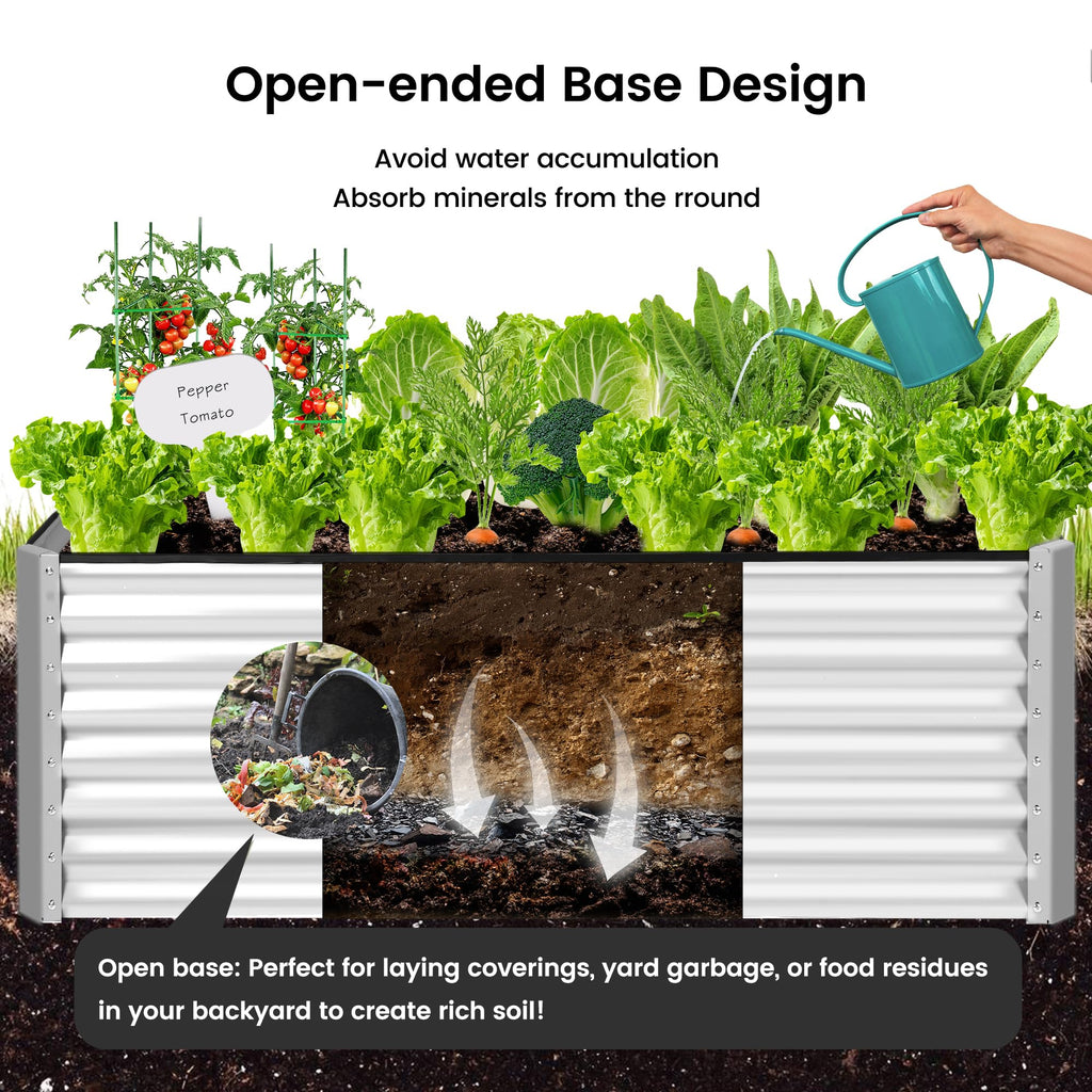 8×4×2 FT Galvanized Planter Box, Raised Garden Bed, Outdoor Above Ground Planter Extra Large Garden Box Kits for Vegetables, Flowers, Herbs (White)