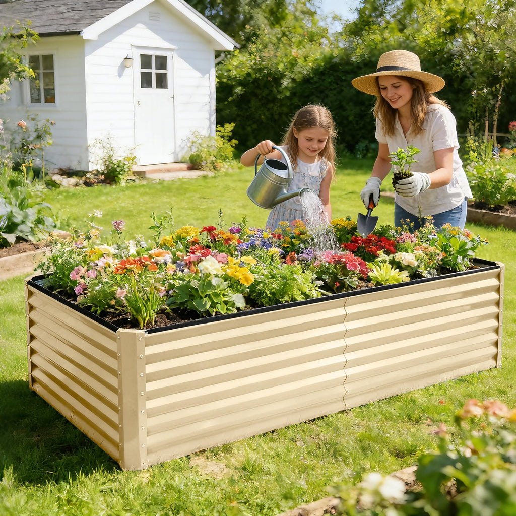 8×4×2 FT Galvanized Planter Box, Raised Garden Bed, Outdoor Above Ground Planter Extra Large Garden Box Kits for Vegetables, Flowers, Herbs (White)