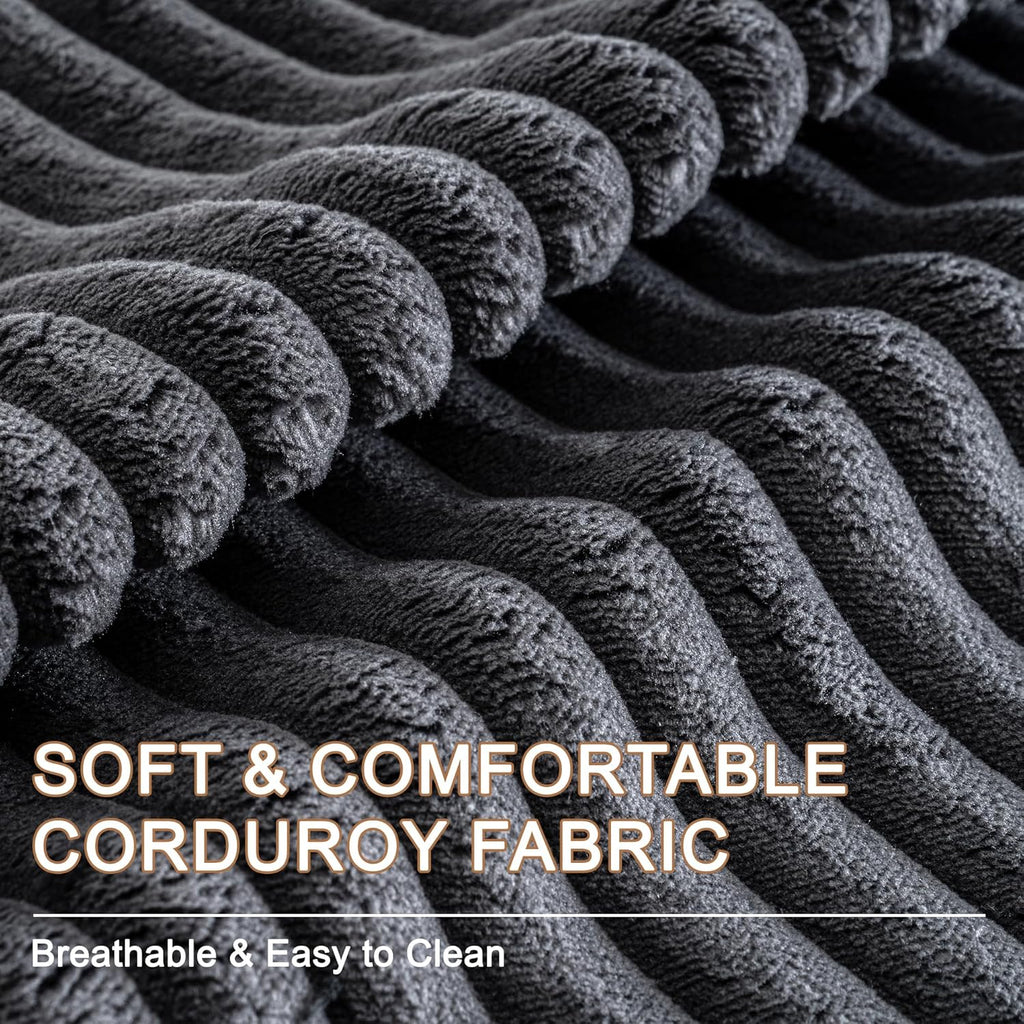 130" Oversized Cloud Boneless Sofa Couch with Chaise, Modern Corduroy U Shaped Modular Sectional Sofa with Deep Seat, No Assembly Required (Foam + White + Corduroy + 3 Seat)