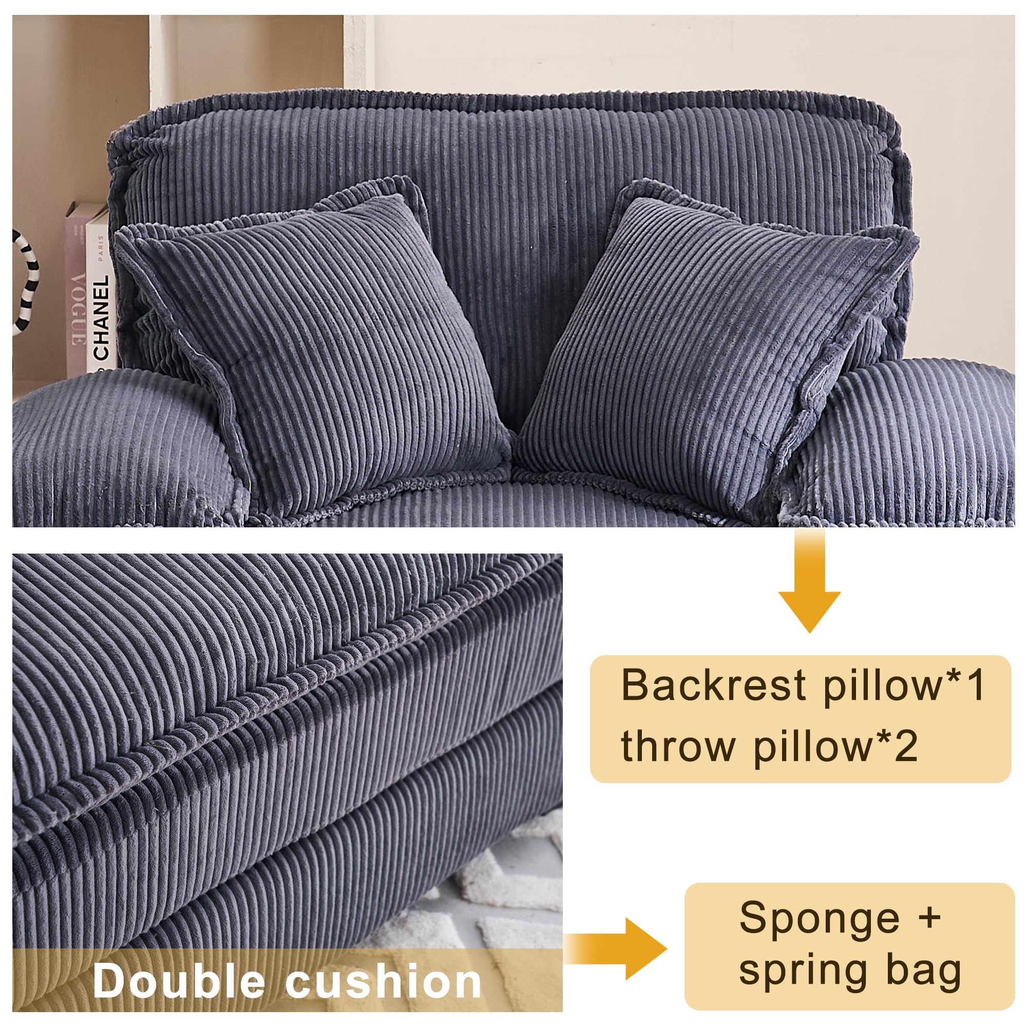 46.9" Extra-Large Reclining Sofa,Cloud Sofa Set, Equipped with 2 Soft Cushions. Single-Person Comfortable Sofa. Suitable for Living Rooms, Apartments and Offices (Black)