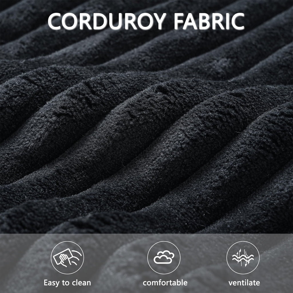 102.7" Corduroy Sectional Couch, Boneless L Shaped Couch with Deep Seat, Cloud Foam Sofa with Chaise, Sectional Sofa No Assembly Needed for Living Room and Bedroom (Black + Corduroy + 3 Seat + Foam)