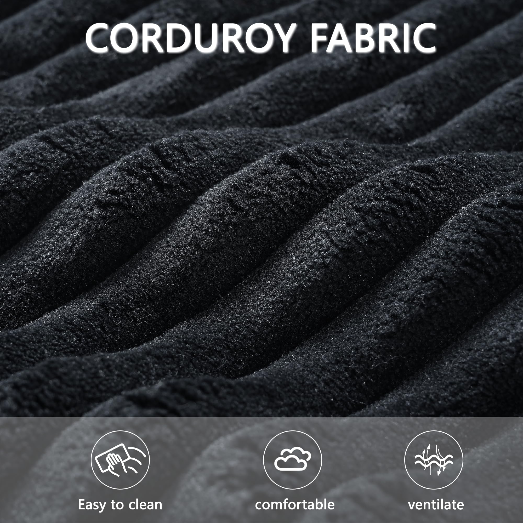 102.7" Corduroy Sectional Couch, Boneless L Shaped Couch with Deep Seat, Cloud Foam Sofa with Chaise, Sectional Sofa No Assembly Needed for Living Room and Bedroom (Black + Corduroy + 3 Seat + Foam)