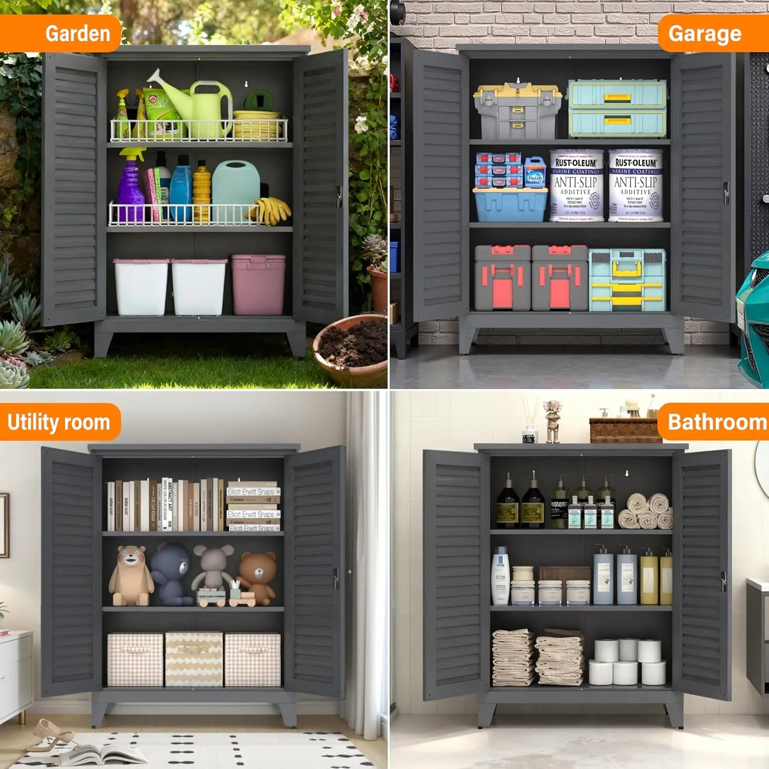 QIHAI Tool Chests & Cabinets,47'' Tall Metal Tool Storage Cabinet, with Ample Storage Space for Garage,Warehouse,Garden,Office, Living Room,Bathroom,Utility Room (47'' Tall + Slate + Steel) QIHAI