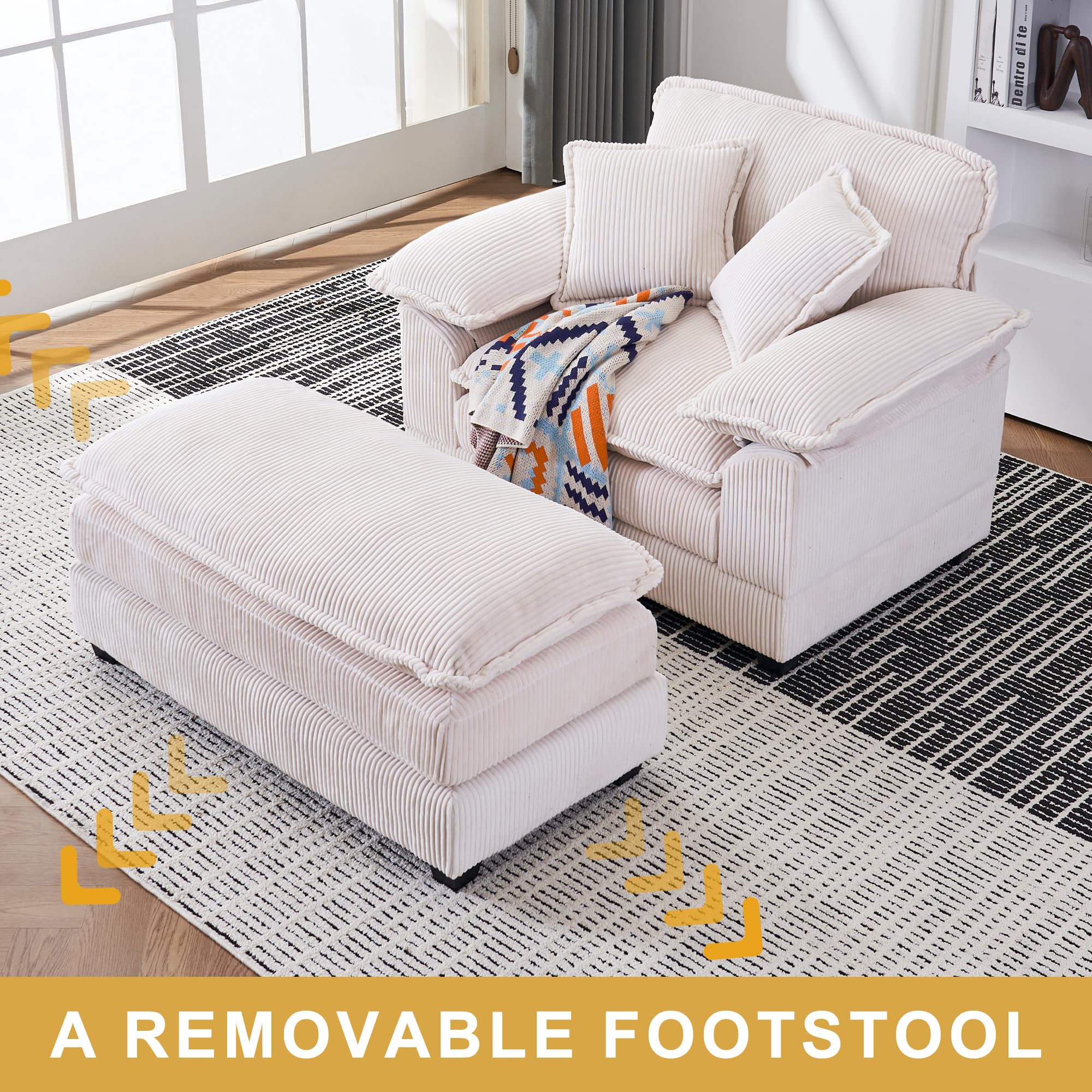 46.9" Extra-Large Reclining Sofa,Cloud Sofa Set, Equipped with 2 Soft Cushions. Single-Person Comfortable Sofa. Suitable for Living Rooms, Apartments and Offices (Black)