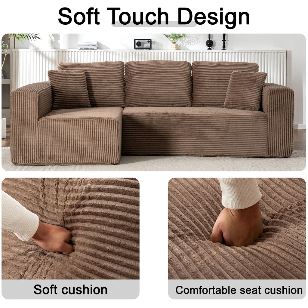 Living Room Wide Armchair Sofa, Modern Modular Recliner Sofa, L-Shaped Cloud Sofa, No Assembly Required, Corduroy Fabric, Soft and Comfortable (Foam + Gray + Corduroy + 3 Seat)