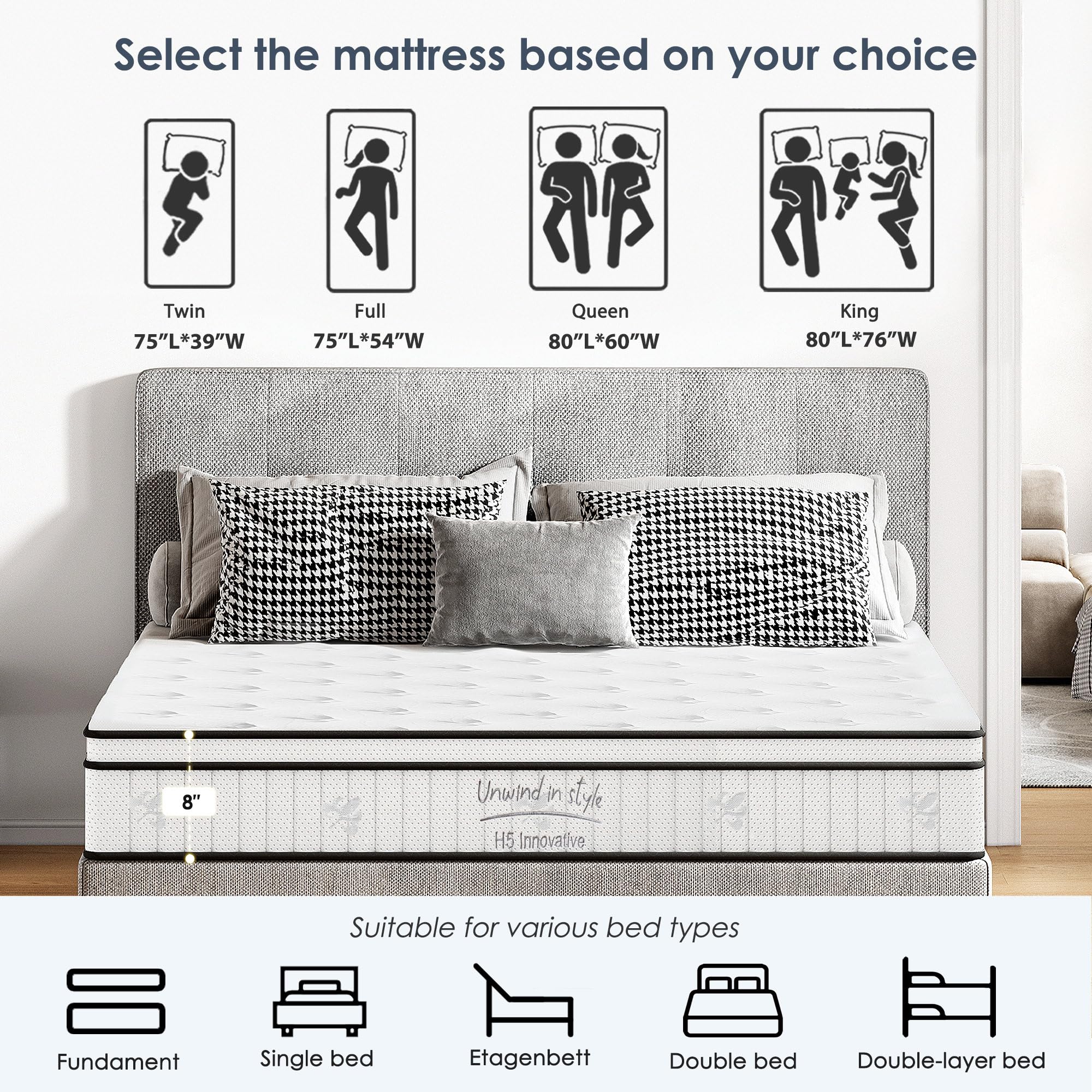 Twin Mattress 12 Inch, Memory Foam Mattress with Pocket Spring, Soft & Comfortable Medium Firm (12 inch, Twin)
