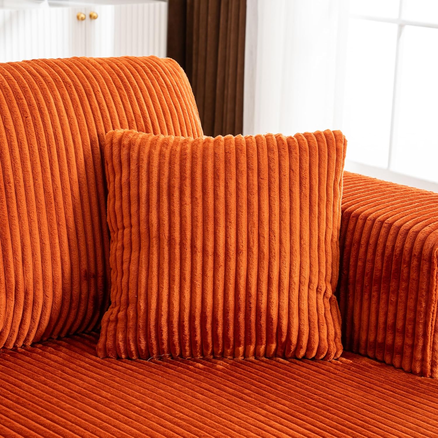 130" Oversized Cloud Boneless Sofa Couch with Chaise, Modern Corduroy U Shaped Modular Sectional Sofa with Deep Seat, No Assembly Required (Foam + White + Corduroy + 3 Seat)